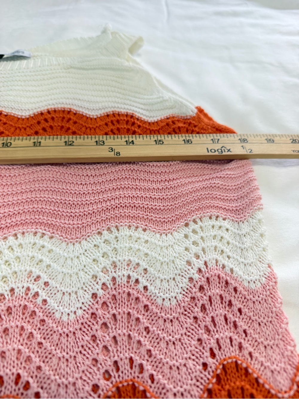 Miss Sparkling Crochet Knit Tank Top L Ivory Pink Coral Chevron Sleeveless Sweat - Picture 4 of 5